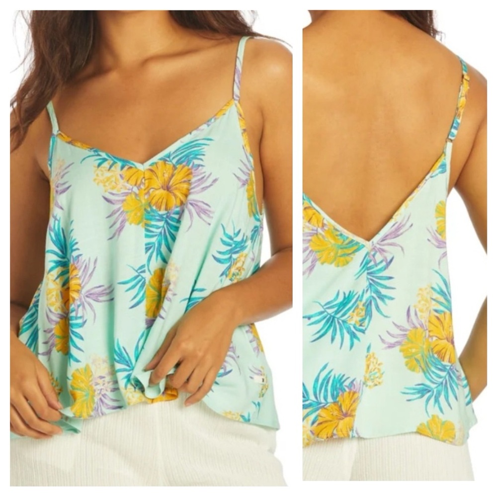 Hurley Teal Floral V-Neckline Adjustable Strap Cami Top Size Various